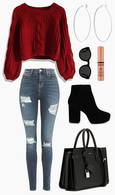 Tween Outfits, Red Sweater, Teenager Outfits, Casual Winter Outfits, Woman Fashion, Girls Fashion Clothes, Fall 2018, Teenage Fashion Outfits, Outfits Casual