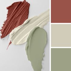 two shades of red, green and beige with the same paint chip in each color