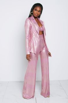 Pink Wide Leg Trousers, Pink Pants, Silver Lining, Curvy Outfits, Outfit Goals, Fit Check, Pair Of Pants, Wide Leg Trousers, Bell Bottoms