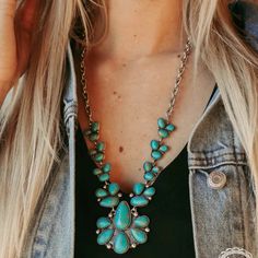 Add a touch of wild west flair to your outfit with the Stagecoach Trails necklace and earring set. Featuring three exquisite turquoise stones and a playful concho charm, this set is a must-have for any cowgirl looking to make a statement. Giddy up and get yours today! Shop Bourbon Cowgirl jewelry for spirited women. Western Turquoise Jewelry, Turquoise Jewelry Western, Jewelry Western, Western Turquoise, Cowgirl Look, Navajo Style, Cowgirl Jewelry, Healthy Detox, Turquoise Stones