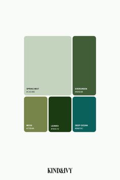 the color scheme for an interior paint palette with green and brown tones, including shades that match