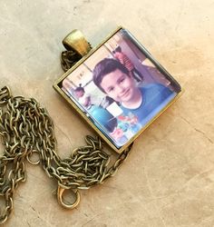 Copper-Brass-Silver Tone Photo Necklace with 24" chain, Personalized Photo Pendant, Personalize Pict Resin Photo, Picture Jewelry, Necklace Photo, Square Photo, Picture Necklace, Picture Pendant, School Glue, Photo Necklace, Photo Pendant