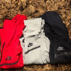 3 Pair All Size 6 Pants With Zip Hoodies - Red With Very Light Stain On Leg -Grey -Black Zip Hoodies, Birthday List, Boys Nike, Swag Shoes, Nike Tech, Clothing Sets, Light Stain, Kids Nike, Abs Workout