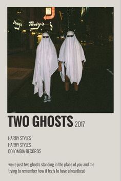 two ghosts walking down the street at night