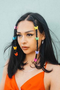 Butterfly mini hair clips | Rainbow hair clips | Multi coloured hair clips | Festival hair | Women's mini hair claws | Ladies hair accessories | My Accessories London hair Butterfly Hairstyle, Picture Day Hair, Small Hair Clips, Peinados Fáciles Para Cabello Corto, Butterfly Clips