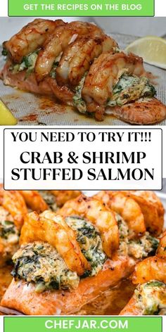 shrimp and shrimp stuffed with spinach is shown in this ad for the seafood restaurant