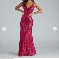 Bought From Windsor! Nothing Wrong With It, I Just Bought 2 Dresses And Ended Up Deciding To Wear The Other One! Glam Dresses Windsor, Bold Prom Dresses, Windsor Pink Dress, Windsor Sequin Dress, Dark Pink Prom Dress, Magenta Prom Dress, Windsor Nye Dress, Unique Prom Dress, Hot Pink Prom Dresses