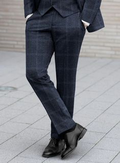 Step into a realm where exclusivity is honed into an art form with our Loro Piana Lucrezia Wool Pants. Crafted from the finest wool fabric, these pants emanate an exquisite plaid design in mesmerizing shades of blue, creating a visually arresting effect and infusing depth and dimension into the ensemble. #studiosuits #menwithstyle #wool #woolpants #loropiana #fashiondaily #luxurybrand #luxuryfashion #plaid #plaidpants #dapperlook #styleoftheday #madetomeasure Elegant Plaid Business Casual Pants, Elegant Plaid Pants For Workwear, Elegant Plaid Pants For Business Casual, Elegant Wool Long Pants, Elegant Plaid Bottoms For Fall, Elegant Tailored Plaid Bottoms, Elegant Fitted Plaid Bottoms, Formal Plaid Trousers, Luxury Wool Trousers