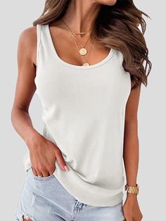 Gender:Women Type:Tops Feature:Solid. Versatile. U-Neck. Ribbed Material:Polyester Style:Casual/Fashion Color:White. Gray. Black. Pink. Khaki. Light_Blue Size:S. M. L. XL. 2XL Please Note:All Dimensions Are Measured Manually With A Deviation Of 1 To 3cm. Cami Shirt, Solid Tank Tops, Loose Tank Tops, Cooler Look, Outerwear Vest, Loose Outfit, Black White Pink