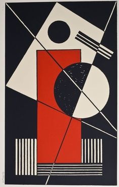 an abstract painting with black, red and white lines on the bottom half of it