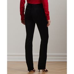 Stretch-infused velvet brings a beautiful sheen and soft hand feel to these trousers which are designed with a high-rise boot silhouette for a leg-lengthening effect. Chic Straight Silhouette Evening Bottoms, Elegant Velvet Trousers, Velvet Straight Leg Workwear Bottoms, Velvet Straight Leg Bottoms For Work, Elegant Straight Velvet Pants, Velvet Full-length Work Pants, Velvet Full-length Pants For Work, Velvet Workwear Pants For Fall, Elegant Velvet Bottoms For Workwear