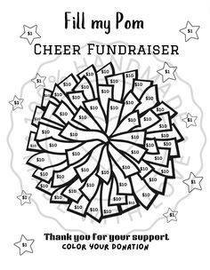 a black and white poster with the words fill my pom cheer fundraiser on it