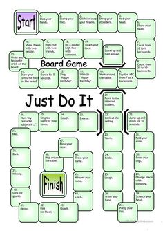 the board game just do it is shown in green and white with an arrow pointing up to