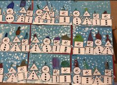 snowmen and birds are depicted in this art project