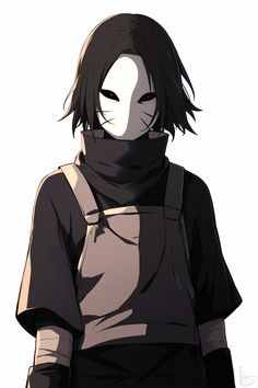 an anime character with black hair and a scarf around his neck is staring at the camera