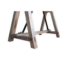 an old wooden step ladder with no one on it's legs, against a white background