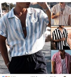 Mens Striped Shorts, Vertical Striped Shirt, Striped Shirts, Striped Short Sleeve Shirt, Shirts Summer, Mens Stripes, Casual Stylish, Mens Button Up, Mens Fashion Summer