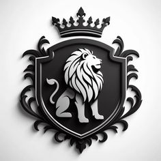 a black and white lion emblem with a crown on it's head is mounted to the wall