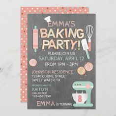 a chalkboard style baking party with doughnuts and mixer on the menu card