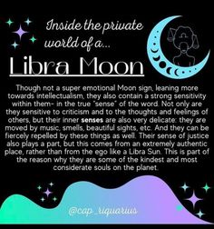 an image of the moon and stars in the night sky with text that reads inside the private world of a libra moon