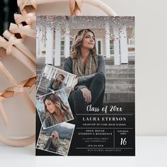 a graduation announcement card with photos on it