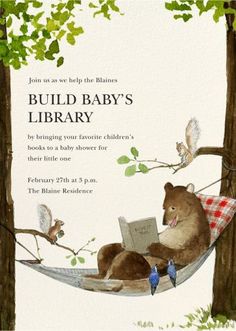 a baby's book is sitting in a hammock between two trees and the words build baby's library