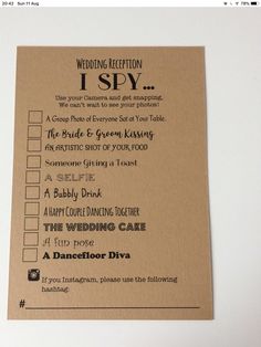 a wedding reception checklist is displayed on a table