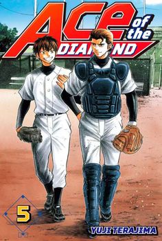 the cover to ace of the diamond vol 5, featuring two baseball players in white uniforms