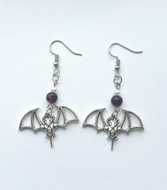 Handmade earrings Metal Dangle Earrings For Crafting, Metal Beaded Earrings As Gift, Handmade Metal Pearl Earrings Gift, Handmade Metal Pearl Earrings For Gift, Handmade Gothic Drop Earrings, Handmade Black Vampire Earrings, Vampire Earrings Gothic Jewelry, Vampire Style Dangle Earrings, Bat Earrings