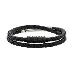 "Add a stylish touch to your look with this LYNX braided black leather wrap bracelet.BRACELET DETAILS Length: 16 in. Clasp: magnetic Metal: stainless steel Plating: black ion plated Finish: polished Additional details: leather Packaging: boxed Size: 9"". Gender: male. Age Group: adult." Modern Black Braided Bracelets, Modern Braided Leather Bracelets, Modern Braided Leather Bracelets With Black Band, Modern Leather Braided Bracelet With Black Band, Modern Adjustable Black Wrap Bracelet, Modern Black Braided Bracelet With Leather Strap, Modern Adjustable Braided Leather Bracelet, Modern Magnetic Leather Bracelets, Modern Magnetic Leather Bracelet