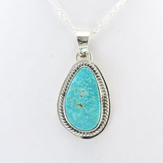 Side View Silver Kingman Turquoise Tear Pendant Turquoise Gem, Kingman Turquoise, Turquoise Pendant, Handmade Pendant, Handmade Pendants, Silver Chain, 4 Inch, Arizona, 925 Sterling Silver