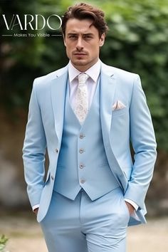 Suits for men, Sky Blue men's Suit, 3 Piece suit, party wear suit, Fashionable suit for men, Prom suit, men elegant suit Unleash your inner style with our Men's Distinctive Sky Blue Peak Lapel Three-Piece Suit. This exquisite piece is the perfect blend of fashion and function, specially designed for those who desire to leave an impression wherever they go. Our sky blue suit is finely crafted from premium quality material, guaranteeing longevity and ultimate comfort. Its peak lapel design exudes a modern and sophisticated appeal, setting you apart in any business or formal event. With its vibrant sky blue shade, elegant peak lapel, and smart slim fit, this three-piece suit is a definite wardrobe staple for the fashion-forward man. Make a statement with your attire, and choose this suit for Sky Blue Suit For Men, Three Piece Suit Mens Wedding Indian, Sky Blue Suit Men, Light Blue Suit Men, Men Suit Design, Mens Suits Sky Blue, Blue Suits For Men, Men 3 Piece Suits, Stylish Suits For Men