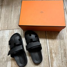 Hermes Chypre Sandals In Black, Never Worn, Excellent Condition Size 7.5 Us, 37.5 Eu. Luxury Black Slides For Beach, Luxury Black Slides For The Beach, Luxury Black Beach Slides, Hermes Sandals Black, Hermes Sandals, Dream Items, Shoes Aesthetic, Hermes Shoes, Walker Boots