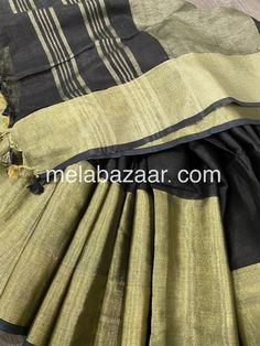 100 count pure Linen Saree with a wide gold zari border. Beautiful and trendy saree. Saree falls nicely and pleats easy ! Fall attached. Blouse fabric included Trendy Saree, Black Pure, Linen Saree, Trendy Sarees, Organza Dupatta, Net Dupatta, Easy Fall, Gold Sequins, Pure Silk Sarees