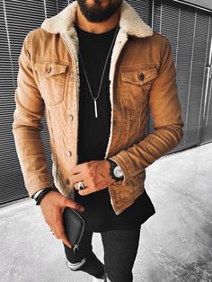 Casual Fashion Plus Fleece Long Sleeve Jacket Checked Shirt Dress, Men Jackets, Khaki Fashion, Long Sleeve Jacket, Brown Jacket, Sleeve Jacket, Long Sleeves Jacket, Jackets Online, Men Winter