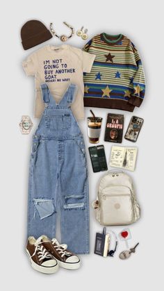 Outfit Inspo Accessories, Eeyore Inspired Outfits, Artist Outfit Style Painter Aesthetic, Brown And Blue Clothes, Small Town Aesthetic Outfits, Music Aesthetic Outfit, Blue Fits Aesthetic, Tacky Aesthetic, Sharkcore Outfits