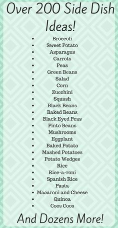 a menu with the words over 200 side dish ideas and dozens more on it