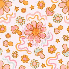 a pink and orange flower pattern on a white background