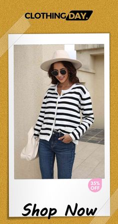 Striped Round Neck Button-down Dropped Shoulder Cardigan Shoulder Cardigan, Cardigan Tops, Basic Style, Button Downs, Types Of Sleeves, Round Neck, Shop Now, Sleeve Length, Free Shipping