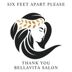 the logo for six feet apart please, with an image of a woman's face