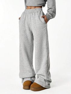 SHEIN USA Comfy Pants Women, Comfy Pants Aesthetic, Good Sweatpants Brands, White Sweatpants Outfit Winter, Cute Shein Pants, Uncuffed Sweatpants, Cute Comfy Pants, Cheap Baggy Straight-leg Sweatpants, Christmas Stuff For Teens