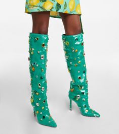 Dolce&Gabbana - Exclusive to Mytheresa – Cardinale 105 sequined over-the-knee boots | Mytheresa Rhinestones Boots, Crystal Pumps, Sequin Boots, Elegant Sandals, China Products, Shoes Store, Pointed Toe Boots, Slip On Boots, Green Sequins