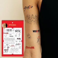 a woman's arm with tattoos on it and an advertise for the band