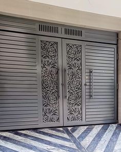 an intricately designed garage door is shown