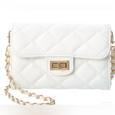 Nwt!! Wendy Quilted Crossbody Bag In White By Urban Expressions 7” W X 5” H X 2” Deep Shoulder Strap Drops 20” Gold Tone Hardware Interior Has Dual Compartments, Zippered Pockets And Card Slots Vegan Leather White Shoulder Phone Bag For Shopping, White Shoulder Bag With Mobile Phone Pocket For Errands, White Crossbody Shoulder Bag With Mobile Phone Pocket, Chic White Shoulder Bag With Mobile Phone Holder, Trendy White Phone Bag For Shopping, White Everyday Bag With Chain Strap, Everyday White Crossbody Phone Bag, White Everyday Bags With Chain Strap, White Crossbody Shoulder Bag For Errands