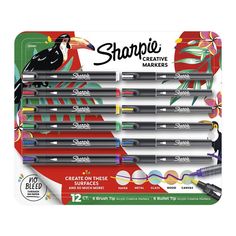 the sharpie markers are lined up in a package