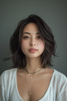 One Layer Hair, Asian Hair Round Face, Medium Length Haircut Asian Round Faces, Short Haïr Cut For Round Face, Asian Haircut Round Face, Short Hair Cuts Ideas For Round Faces, Short Hair Round Face Hairstyles, Short Hair Ideas Haircuts Round Faces