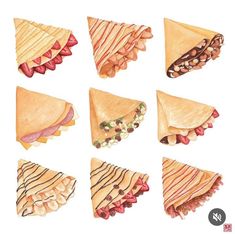 six different types of sandwiches are shown in this drawing