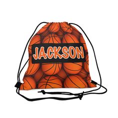 a drawsack bag filled with basketballs and the word jackson on it's front