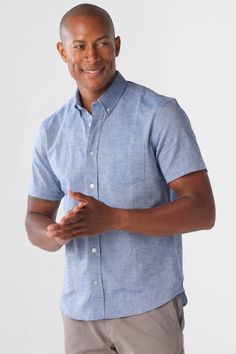 Shop Blue Linen Short Sleeve Shirt at Ash & Erie - FREE shipping, exchanges, and returns. Our clothes are designed from scratch for shorter men 5’8” and under. Modern Short Sleeve Shirt With Pockets, Semi-formal Solid Color Short Sleeve Tops, Modern Semi-formal Tops With Short Sleeves, Modern Semi-formal Short Sleeve Tops, Modern Short Sleeve Shirt For Work With Button Closure, Modern Short Sleeve Shirt For Work, Modern Short Sleeve Shirt For Workwear, Modern Short Sleeve Work Shirt, Modern Button-up Short Sleeve Shirt For Workwear